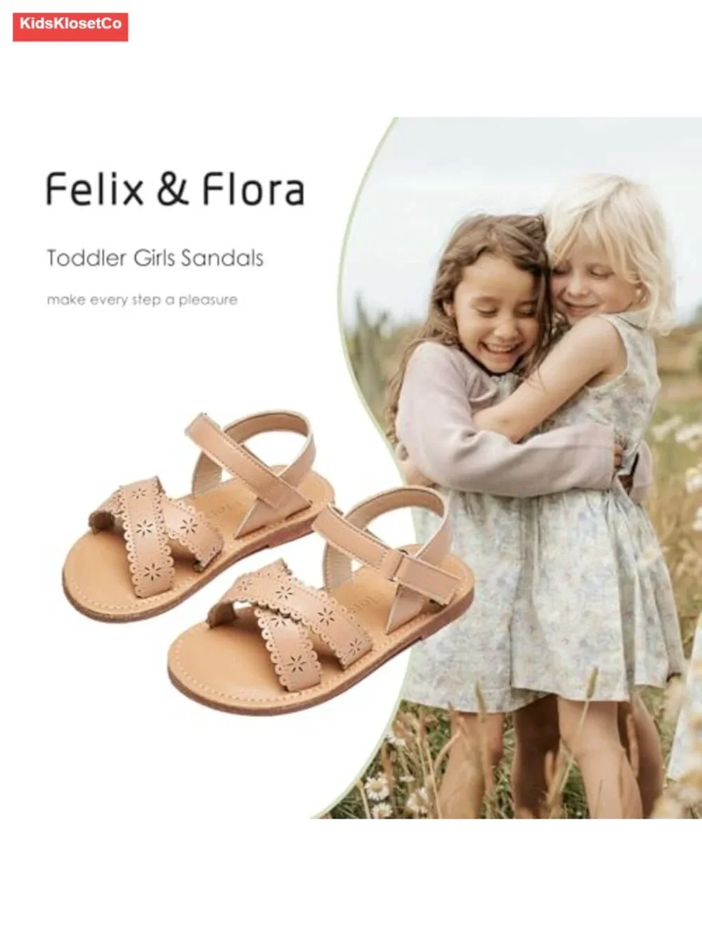 Toddler Girl Sandals - Lightweight Open Toe Beach Flats with Hook & Loop Closure